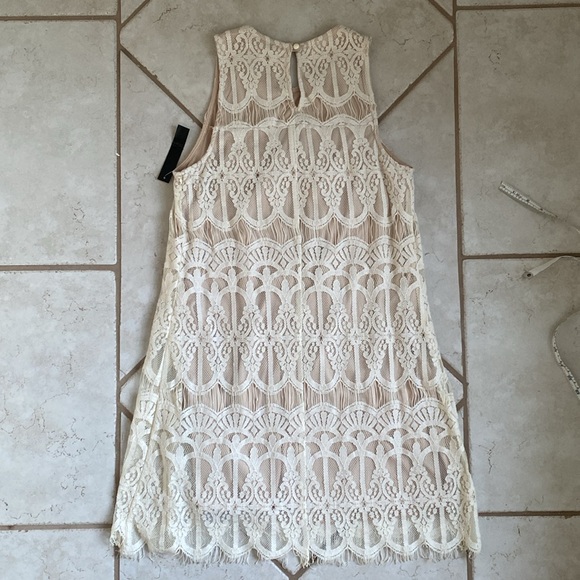 Speechless Boho Sheath Dress size small beige nude lace overlay S mini - Picture 5 of 7